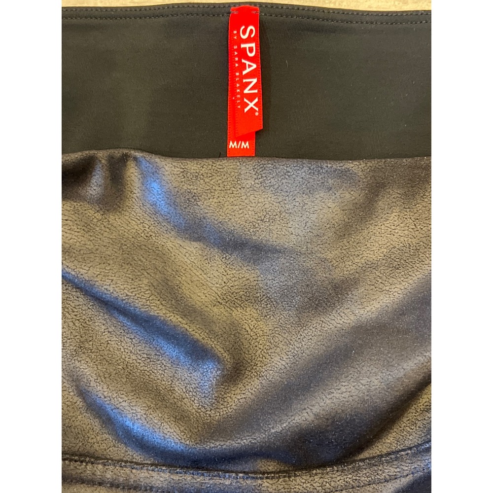 Spanx Faux Leather Leggings Black High Waisted Tummy Control Medium M Athletic